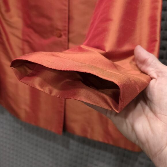 Metallic Orange Silk Blazer Jacket 12/Lg VTG Retro Glam Rock Groovy 70s 80s Boxy - Picture 7 of 16